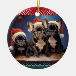 Bulldog Welpen Weihnachten Keramik Ornament