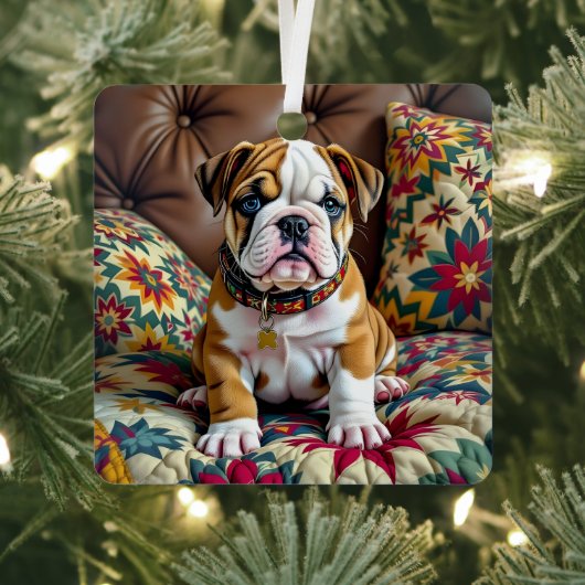 Bulldog Welpenhund Personalisiert Weihnachten Ornament Aus Metall (InSitu)