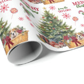 Bulldog Welpenkörbe unter dem Baum Geschenkpapier (Rolleneckpunkt)