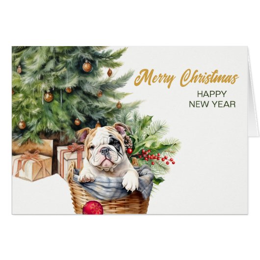 Bulldog Welppy Wicker Weihnachtskorb (Vorderseite (Horizontal))