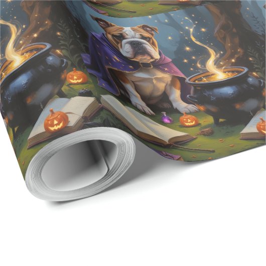 Bulldog Whimsical Halloween Malerei Geschenkpapier (Rolleneckpunkt)