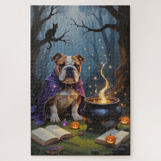 Bulldog Whimsical Halloween Malerei Puzzle (Vertikal)