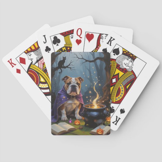 Bulldog Whimsical Halloween Malerei Spielkarten (Rückseite)