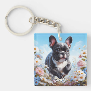 Bulldog & White French Blume Schlüsselanhänger