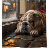Bulldog with Christmas Lights Holiday Duschvorhang (Vorderseite)