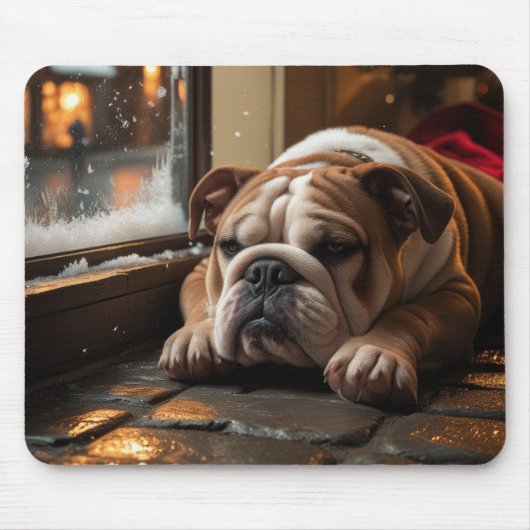 Bulldog with Christmas Lights Holiday Mousepad (Vorne)