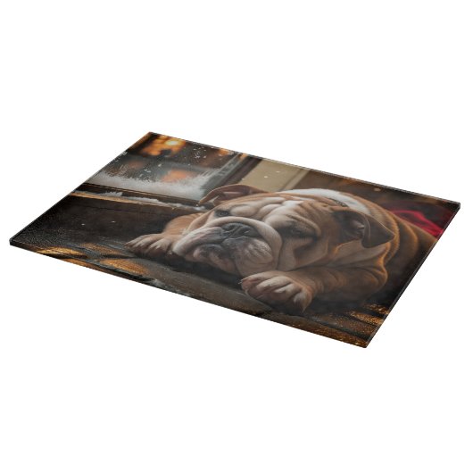 Bulldog with Christmas Lights Holiday Schneidebrett (Ecke)