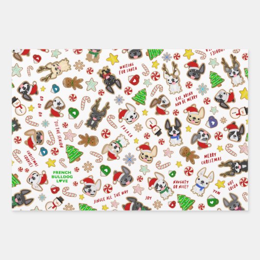 Bulldog-Wrapping Paper - Weihnachtskekse Geschenkpapier Set (Vorderseite)