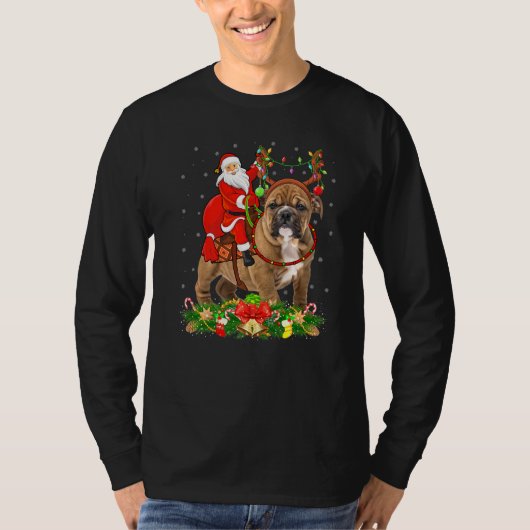 Bulldog Xmas Funny Santa Ride Weihnachten T-Shirt (Vorderseite)