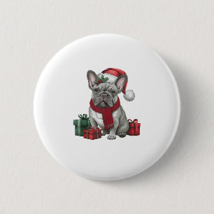 Bulldog Xmas Lighting Santa French Bulldog Button