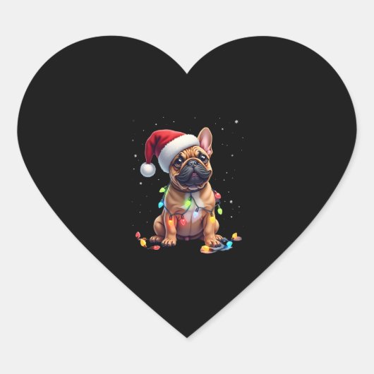 Bulldog Xmas Lighting Santa French Bulldog Herz-Aufkleber (Vorderseite)