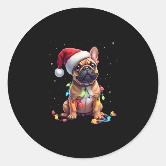 Bulldog Xmas Lighting Santa French Bulldog Runder Aufkleber (Vorderseite)