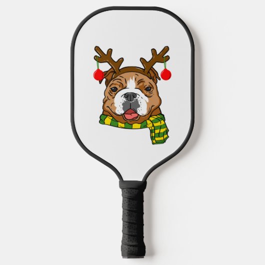 Bulldog Xmas Rentier Horns Hund Lover Weihnachten Pickleball Schläger (Vorderseite)