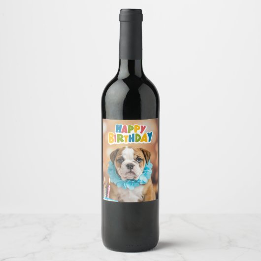 Bulldog zum Geburtstag Weinetikett (Vorderseite)