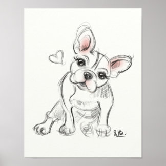 Bulldogge Art Printmedien | Schnellskizze Poster
