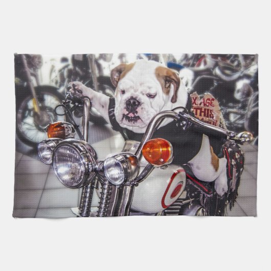 Bulldogge auf Motorrad Handtuch (Horizontal)