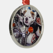 Bulldogge auf Motorrad Silbernes Ornament (Rechts)