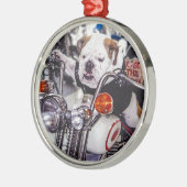 Bulldogge auf Motorrad Silbernes Ornament (Links)