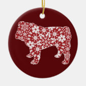 Bulldogge, Boho Weihnachtsschneeflocken Keramikornament (Vorne)