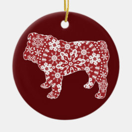 Bulldogge, Boho Weihnachtsschneeflocken Keramikornament