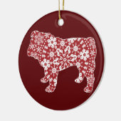 Bulldogge, Boho Weihnachtsschneeflocken Keramikornament (Links)