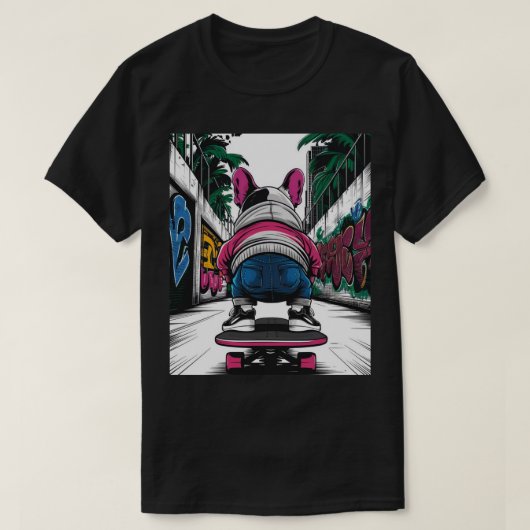 Bulldogge fährt ein Skateboard T-Shirt (Design vorne)