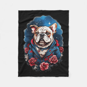 Bulldogge Hund Old School Tattoo Stil Retro Vintag Fleecedecke