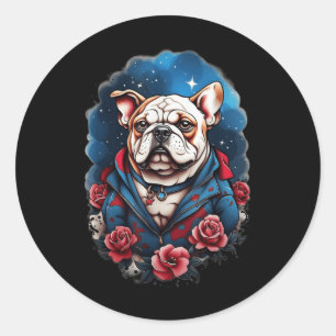 Bulldogge Hund Old School Tattoo Stil Retro Vintag Runder Aufkleber