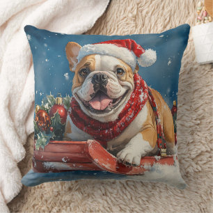 Bulldogge im Schlitten Lass es schneien Weihnachte Kissen
