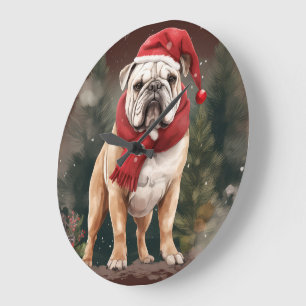 Bulldogge im Schnee Weihnachten Große Wanduhr