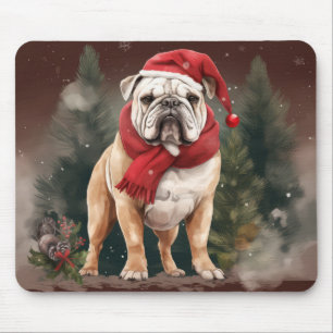 Bulldogge im Schnee Weihnachten Mousepad
