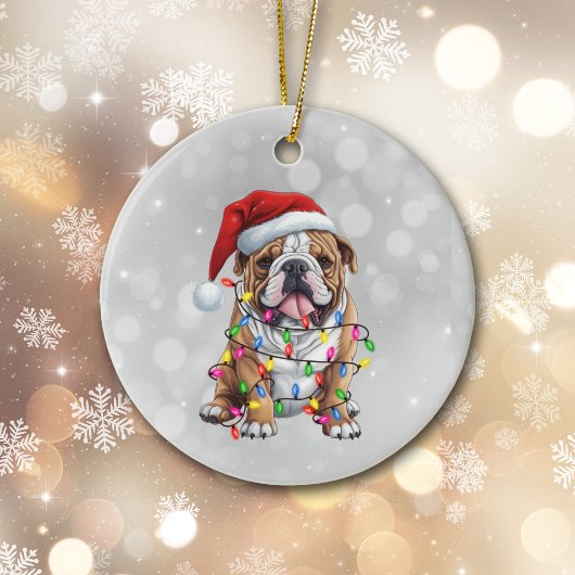 Bulldogge in Weihnachtslicht ummantelt Keramik Ornament