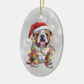 Bulldogge in Weihnachtslicht ummantelt Keramik Ornament (Links)