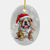 Bulldogge in Weihnachtslicht ummantelt Keramik Ornament (Vorne)