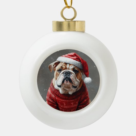 Bulldogge Keramik Kugel-Ornament (Vorderseite)