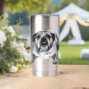 Bulldogge leuchtet im festlichen Licht Thermobecher