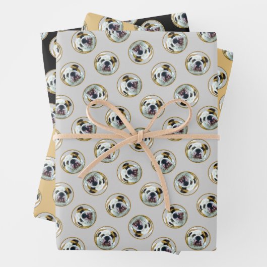 Bulldogge Malerei Rot und Weiß Englische Haustiere Geschenkpapier Set (Beispiel)