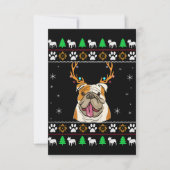 Bulldogge mit Antlern in einem UGLY Weihnachten Dankeskarte (Vorderseite)