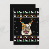 Bulldogge mit Antlern in einem UGLY Weihnachten Dankeskarte (Vorne/Hinten)