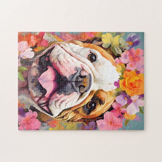 Bulldogge mit Blume Puzzle (Horizontal)