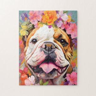 Bulldogge mit Blume Puzzle