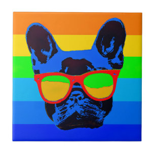 Bulldogge mit Brillengläsern Pop Art Fliese
