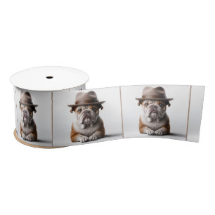 Bulldogge mit Fedora-Hut Satinband
