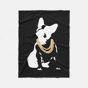 Bulldogge mit Goldkette  Fleecedecke