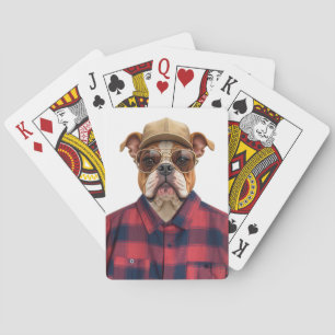 Bulldogge mit Hut und Flanellhemd Spielkarten