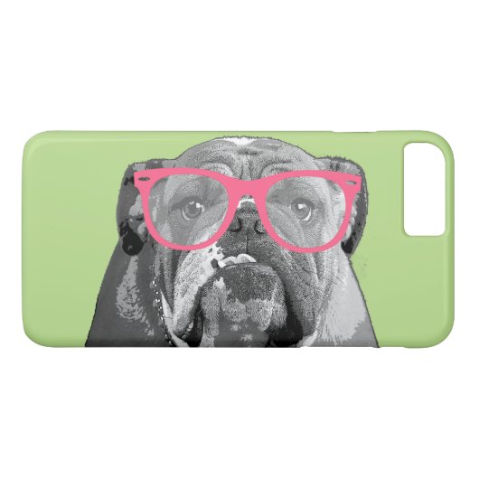 Bulldogge mit rosa Glas-niedlichem lustigem Case-Mate iPhone Hülle (Rückseite (Horizontal))