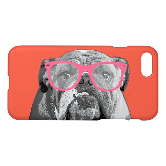 Bulldogge mit rosa Glas-niedlichem lustigem iPhone Hülle (Rückseite (Horizontal))