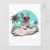 Bulldogge mit Sonnenbrille am Strand Postkarte (Vorderseite)