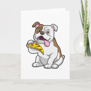Bulldogge mit Stück Pizza Karte
