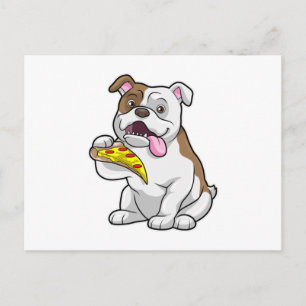 Bulldogge mit Stück Pizza Postkarte